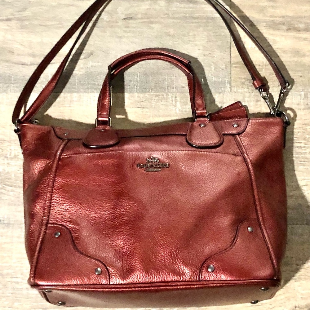 Coach Leather Mickie Shoulder Tote in Metallic Cherry - Picture 1 of 9
